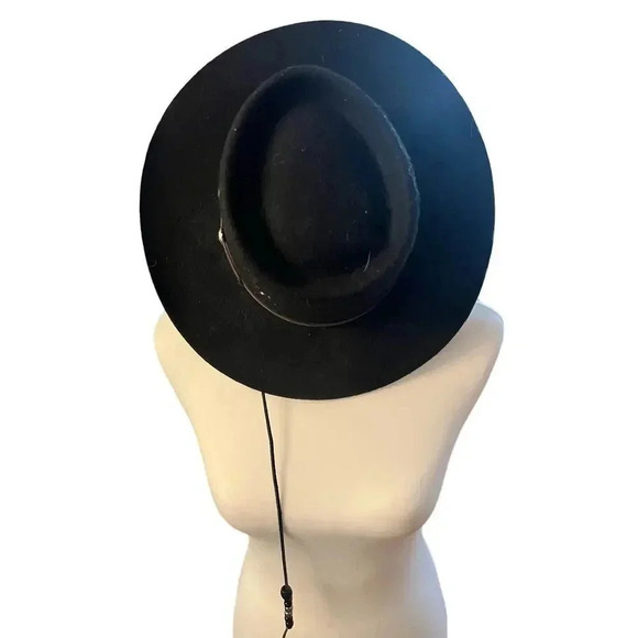 MENS WOOL BLACK WESTERN HAT WITH BEADED CHIN STRAP SIZE MEDIUM - Picture 9 of 10